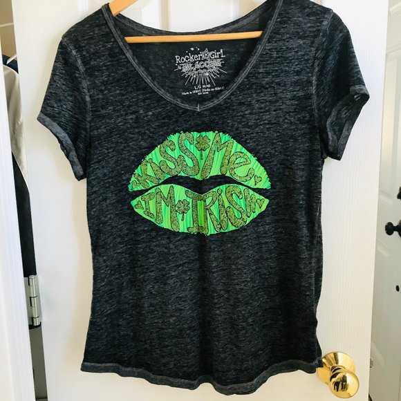 Rocker Girl Kiss Me I'm Irish T-Shirt Large St. Patty’s Day - Picture 1 of 5